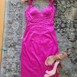 HOT PINK CORSET SATIN DRESS